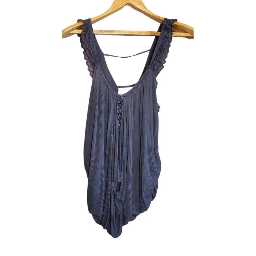 Free People New Romantics Gray Ribbed Lace Draped Tank Top Size Small